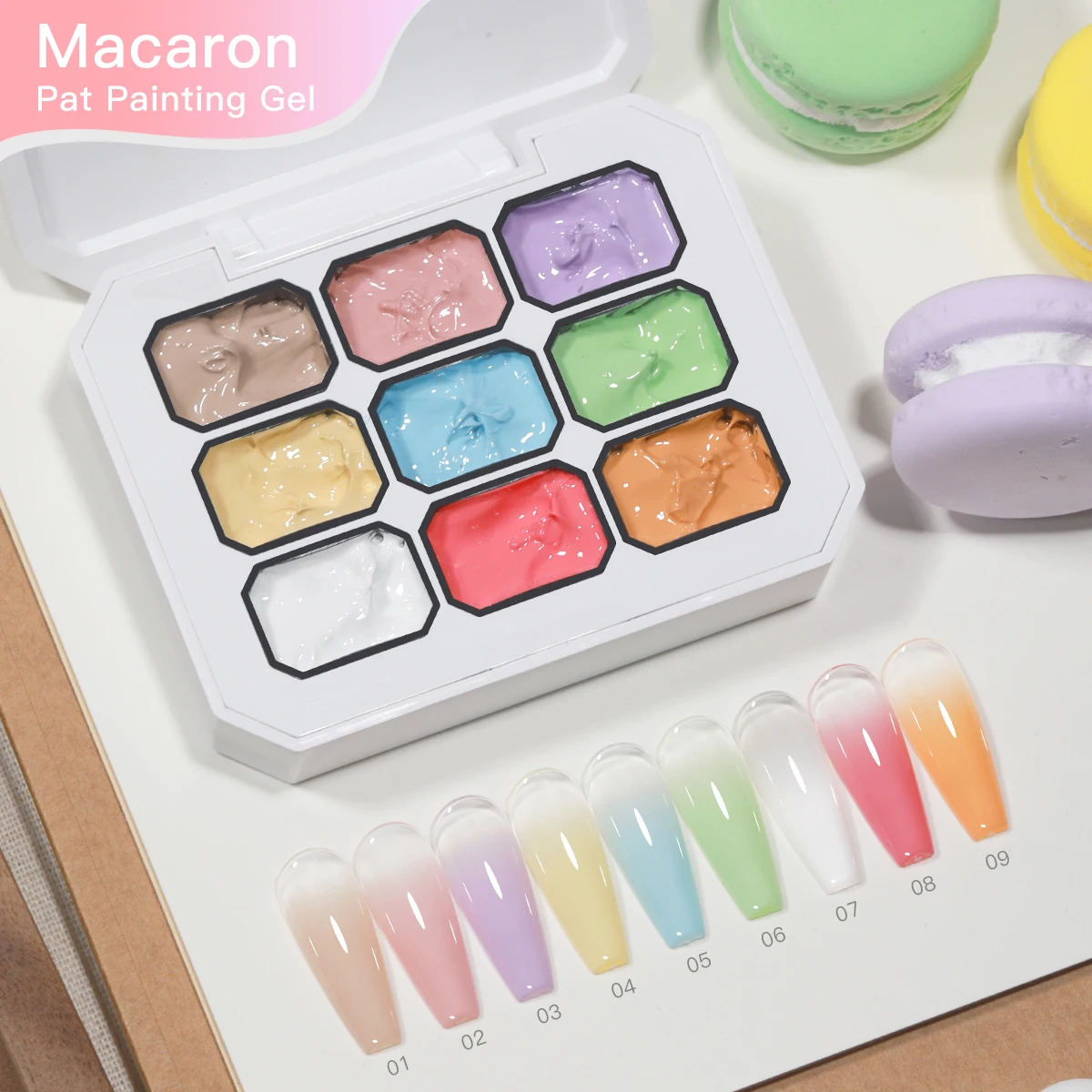AS 9 Farben Pat Painting Gel Nagellack-Set, Blooming Transfer Design UV LED Soak-Off Gel Lack, Farbverlauf Pat Gel Palette Kit