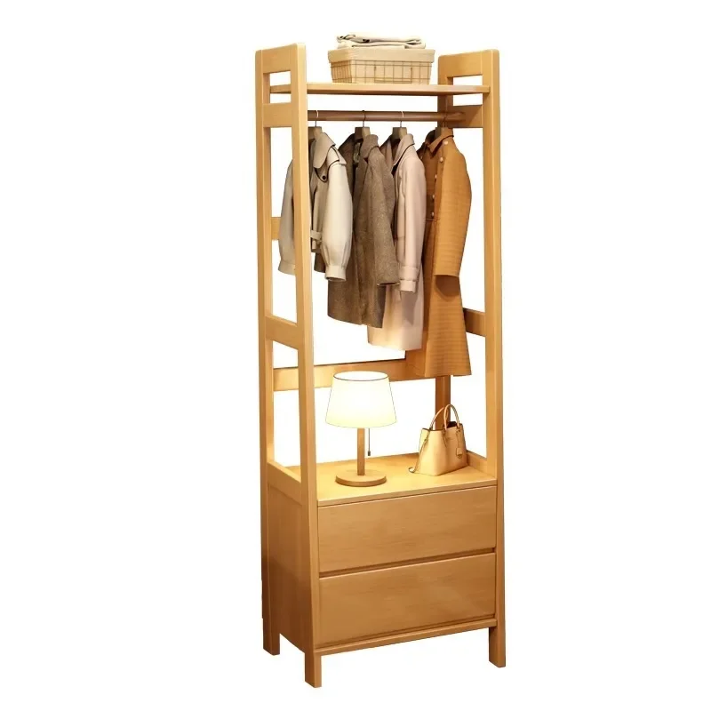 

Solid wood bedside table hanger integrated, bedside coat rack, floor-to-ceiling storage, small apartment bedroom clothes storage