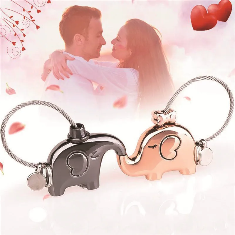 Hot Sale Kissing Elephants Couples  Metal Keychain Keepsake Christmas Valentines Gift for Lover Key Holder #290376