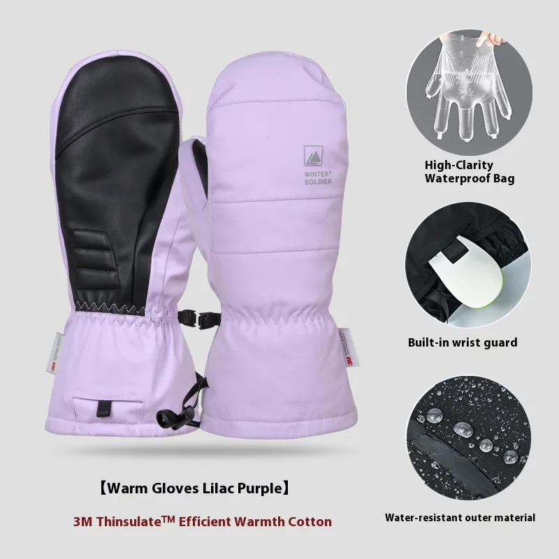 Winter Ski Gloves Built-In Wrist Guard Wear-Resistant Waterproof Windproof Warm for Running Hiking Snowboarding Snowmobiling