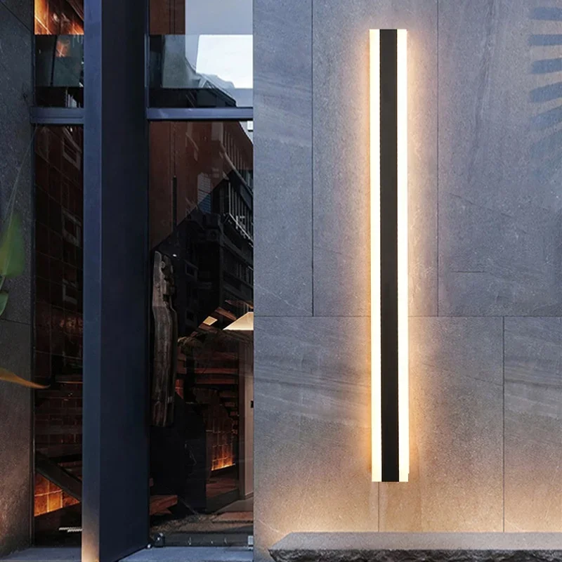 Modern Long Strip LED Porch Villa Aluminum Outdoor Waterproof Black Garden Light Outdoor Wall Lamp