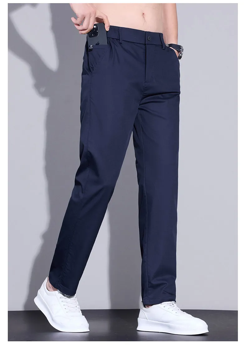 Herren Sommer Eisseide Freizeithose Ultra-Dünn Schnelltrocknend Elastisch Schmal Geschnitten Einfarbig Business Markenkleidung Hose – Detail 8