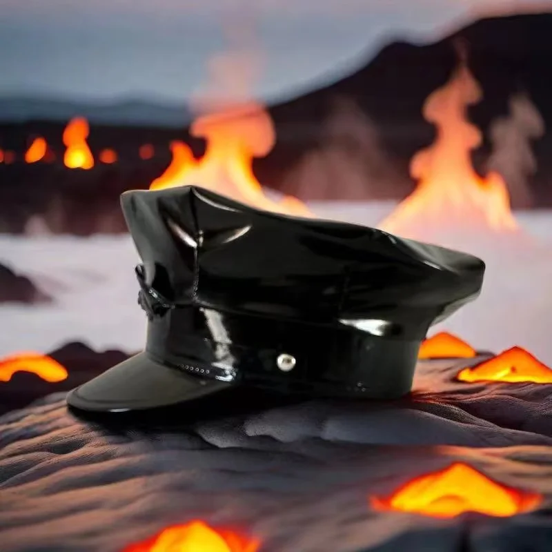 HongLuan  Laser Leather Captain Hat Rhinestone & Military Caps for Woman, Rave Festivals Accessories ＆ Party Cap Man Cosplay Fem