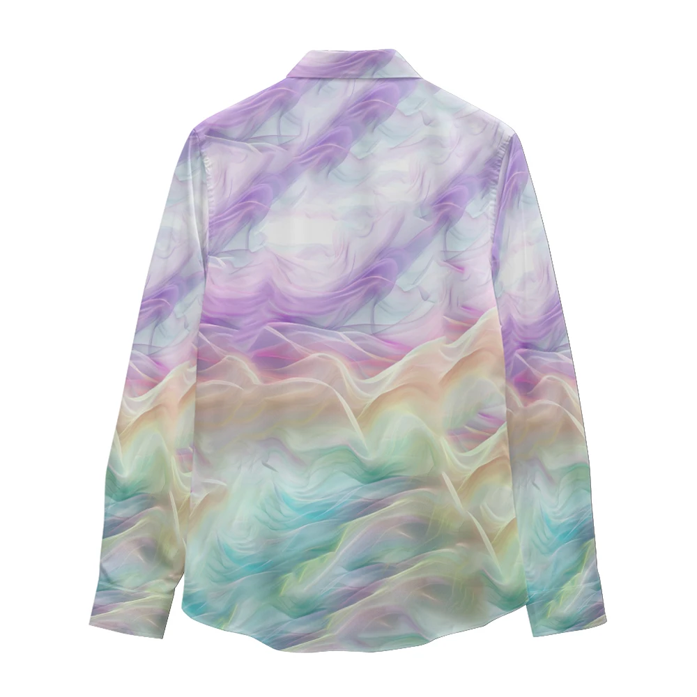 Mixed color smoke printed pattern long sleeved shirt, Spring and Autumn new style