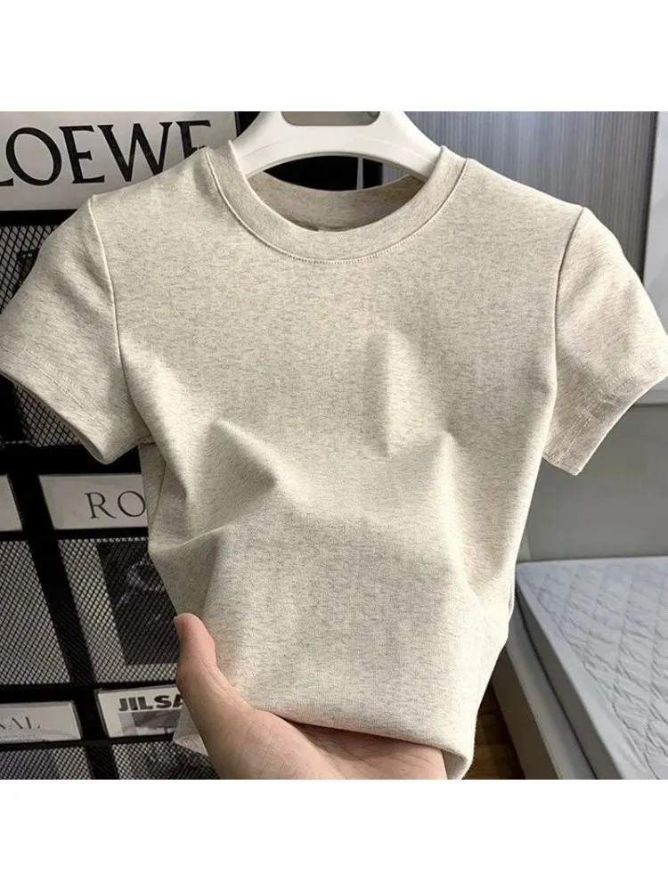 T-shirt à manches courtes uni pour femme, printemps été, décontracté, doux, coupe ajustée, basique, hauts, t-shirts tendance pour femme, tous styles