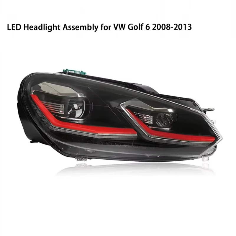 

New Upgraded 12V 50W LED High/Low Beam Headlight Assembly for Golf 6 GTI 09-13 R20-6000K DRL Tear Plug-and-Play 4000 Lm