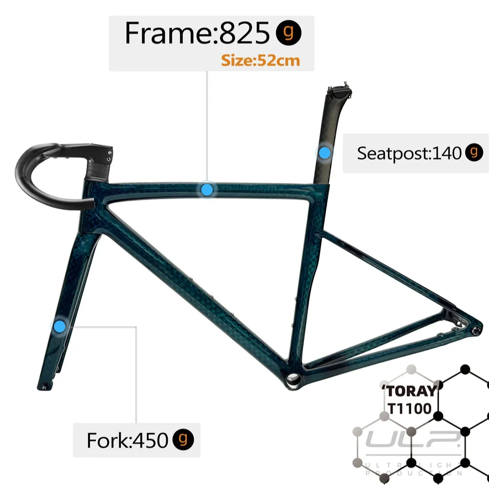 

Lightweight 825g Carbon Road Bike Frame Aero Design Full Internal Cable Routing BSA Bottom Bracket Compatible 700x28C Tires