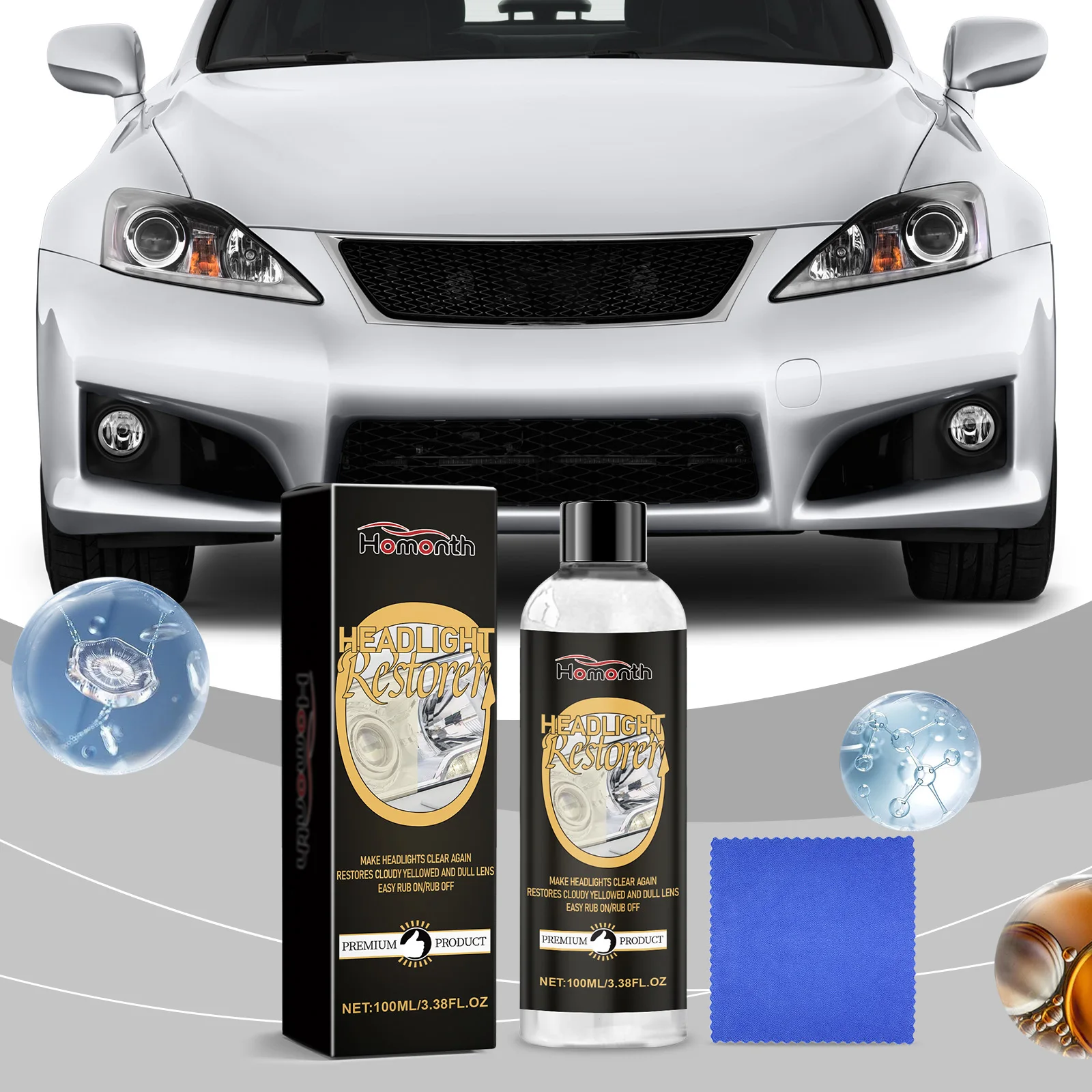 Auto Headlight Restoration & Polishing Kit Refurbishment Coating Maintenance Brightening Lamp Care Kit