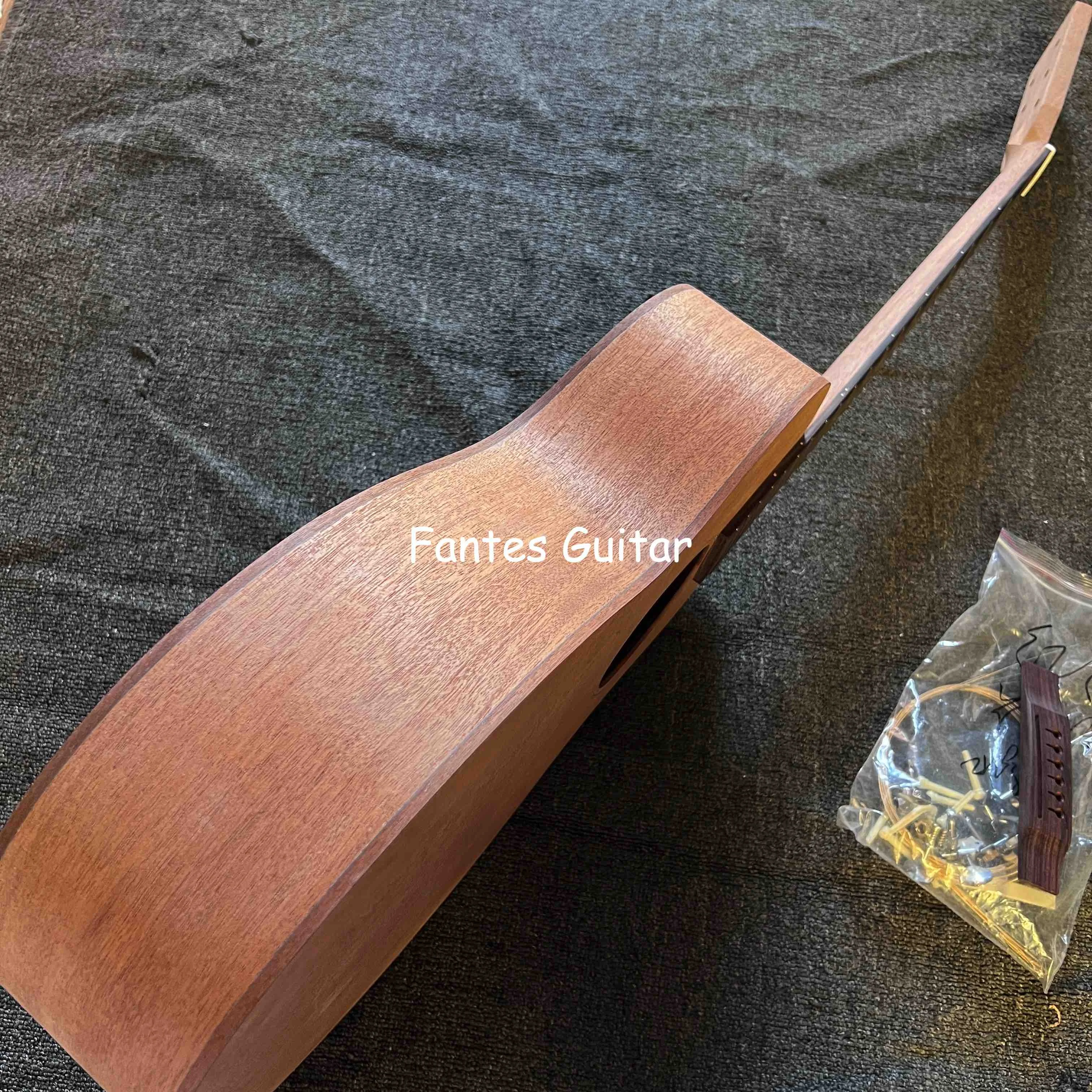 Custom O Body Acoustic Guitar DIY KITS, Solid Mahogany Back Side - view 4