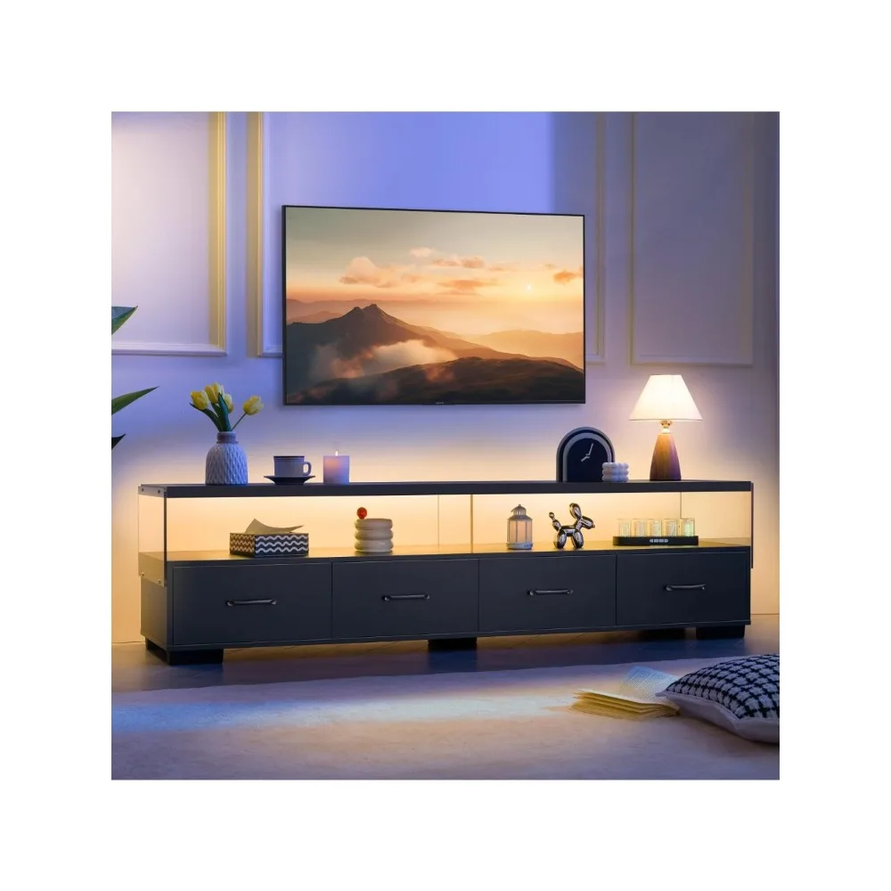 

LED TV Stand 75 inch TV Stands for Living Room Modern Entertainment Center with 4 Drawers TV Console Tables for Bedroom, Living