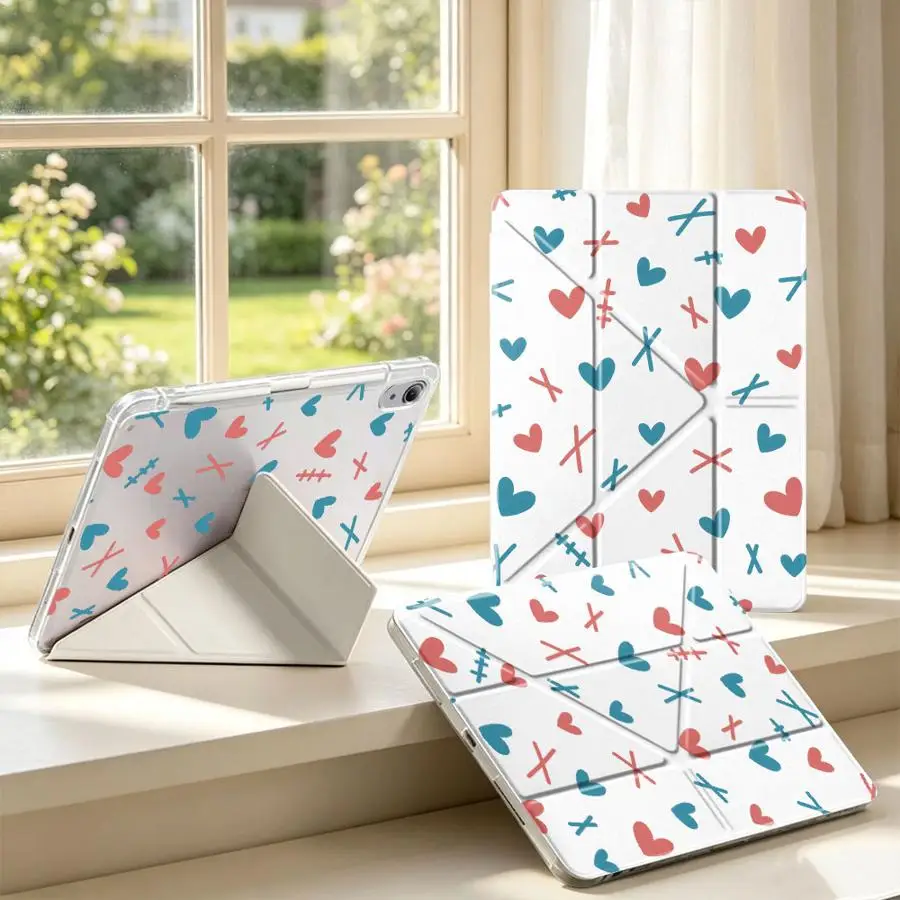 Tablet Case For Samsung Galaxy Tab S9 Plus A8 A11 S10 Lite S7 FE S8 A9 Plus With Pen Slot Cover Red Blue Heart