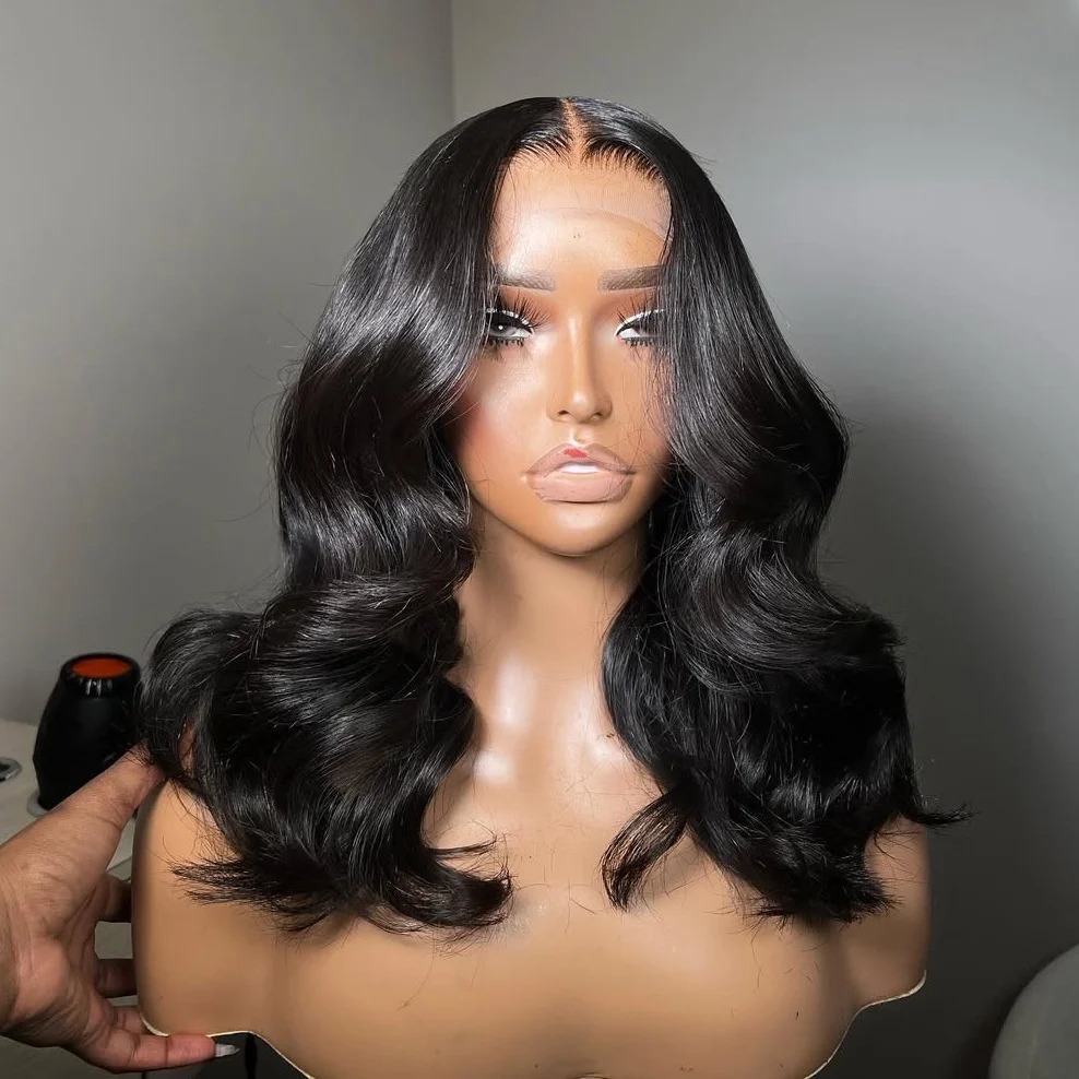 

UStyleHair Jet Black Short Wave Wig Synthetic Bob Hair 13x4 Lace Front Wig Natural Hairline Daily Wear Cosplay Party Wigs
