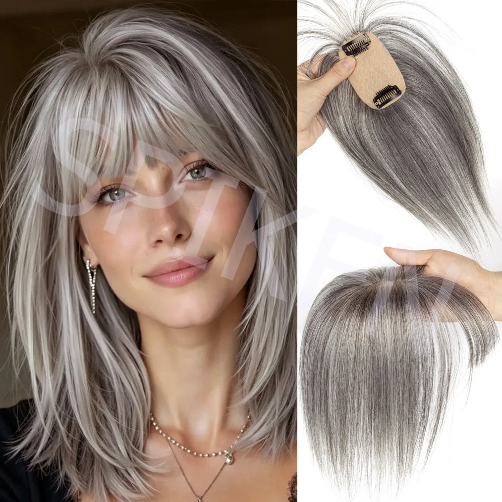 

360° 3D Hair Toppers for Women Real Human Hair Clip in Bangs HairToppers Wig With Bangs Loss Top HairPieces Wiglets wig Brown