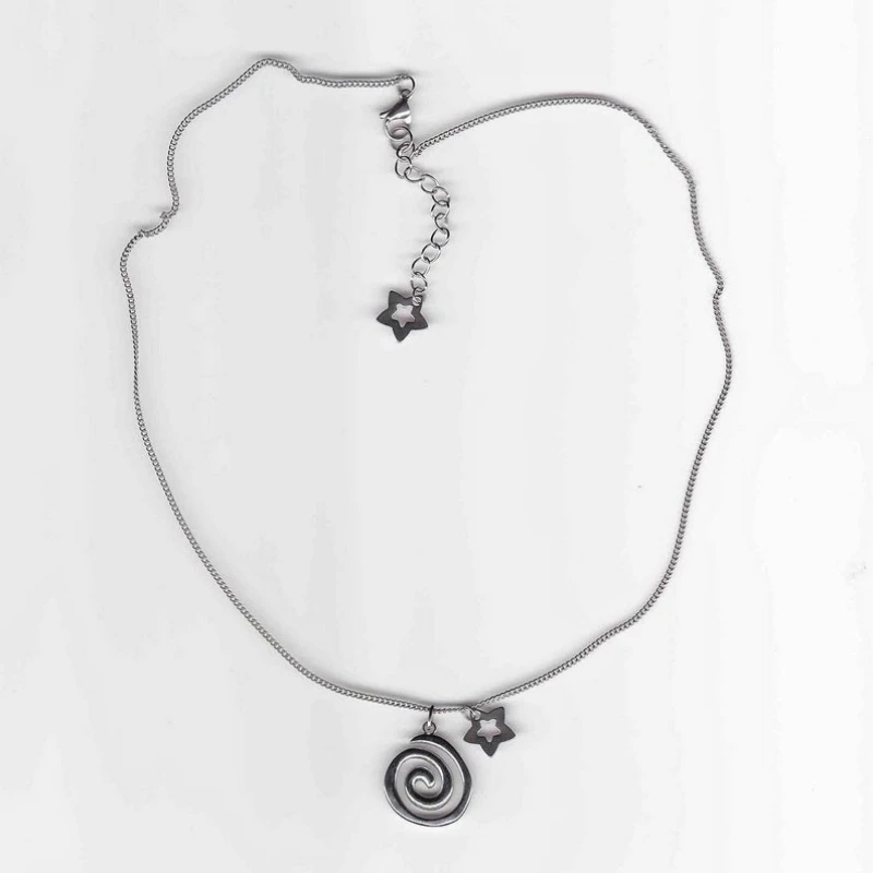 Stainless steel charm necklace with spiral pendant & stars / grunge coquette Y2K