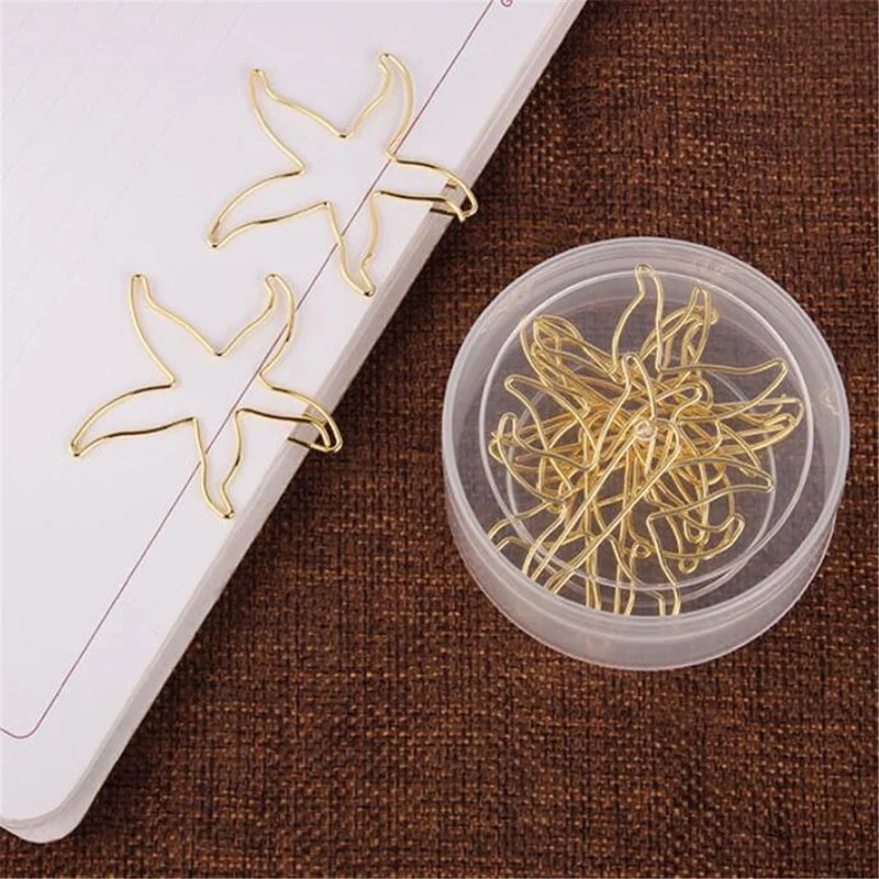 

8pcs/set Cute Shaped Starfish Paper Clip Gold Bookmarks Metal Binder Clips Cartoon Paperclip Tickets Planner Clamp Stationery