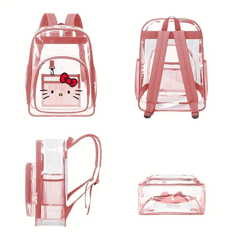 Sanrio Hello Kitty Transparent Backpack Adjustable Shoulder Straps Kindergarten Children Anime Travel Bag Waterproof Transparent