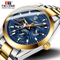 TEVISE 001 Brand Business Men's Automatic Mechanical Watch Stainless Steel Strap Stopwatch Waterproof Fashion Watches for Man