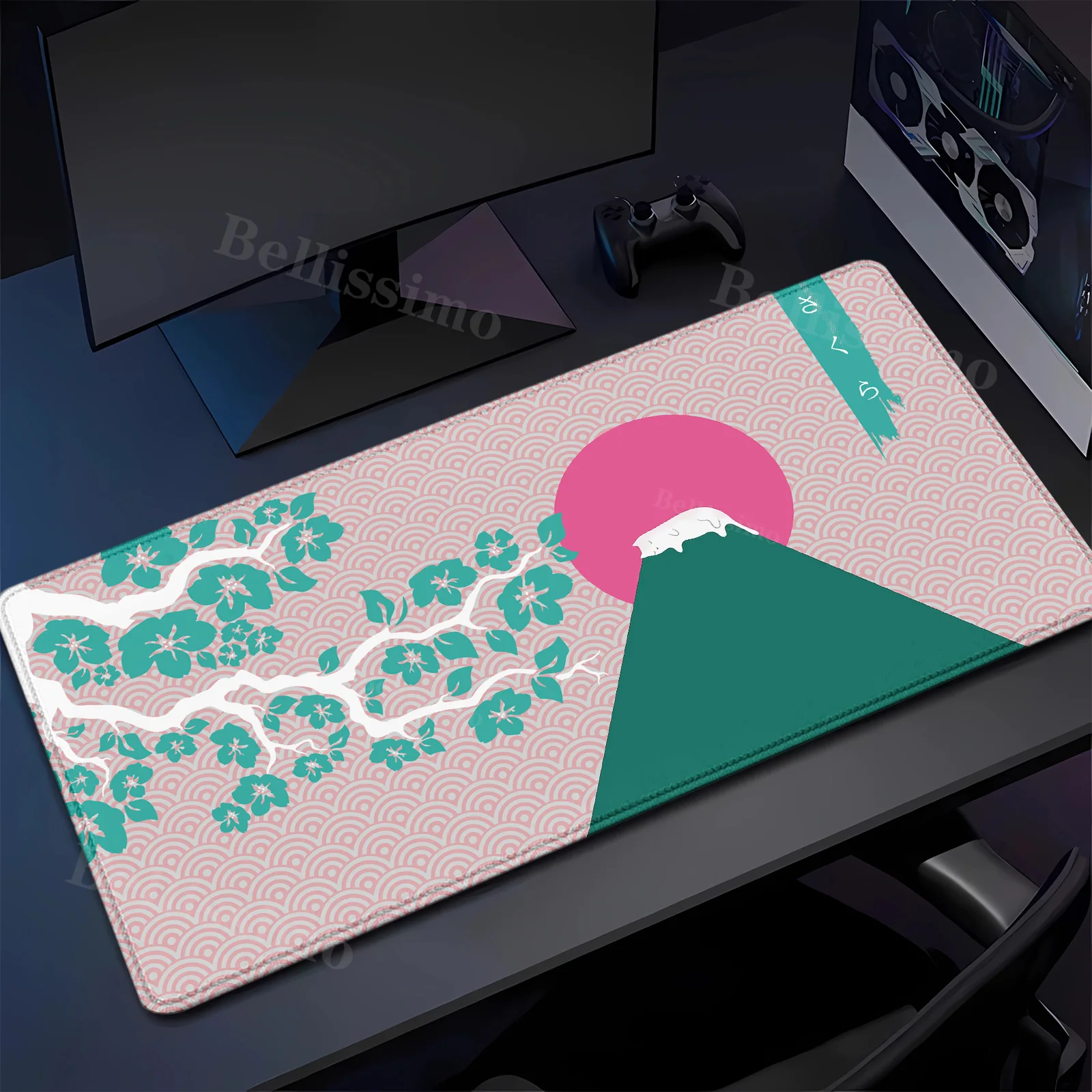 

cute Cat Mouse Pad Japanese Pink Cherry Blossom Mount Fuji Computer Game Mousepad Non-Slip Keyboard office Accessories Desk Mat