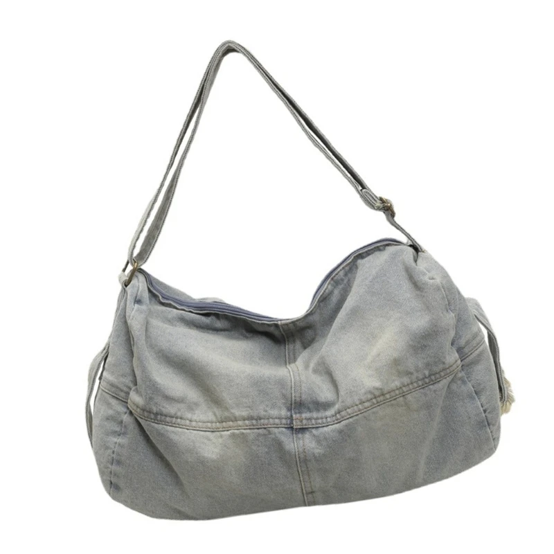 E74b espaçosa bolsa jeans lavada, bolsa crossbody nostálgica japonesa vintage, bolsa ombro capacidade para homens