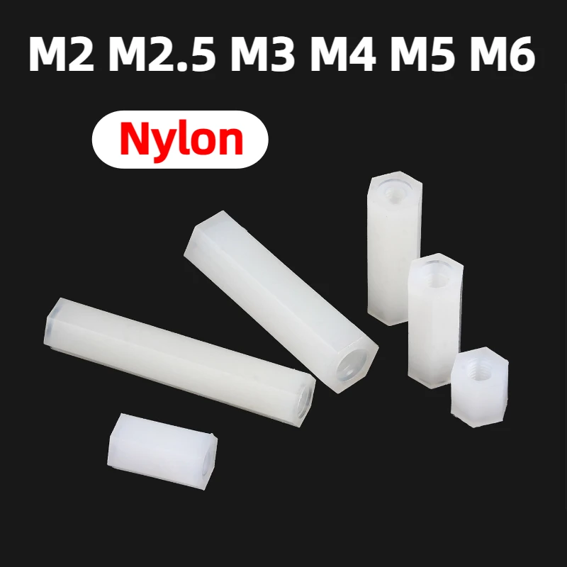 White Nylon Post Double Pass Hexagonal Isolation Post Plastic Insulation Support Post PC Board Spacing Stud M2M2.5M3M4M5M6