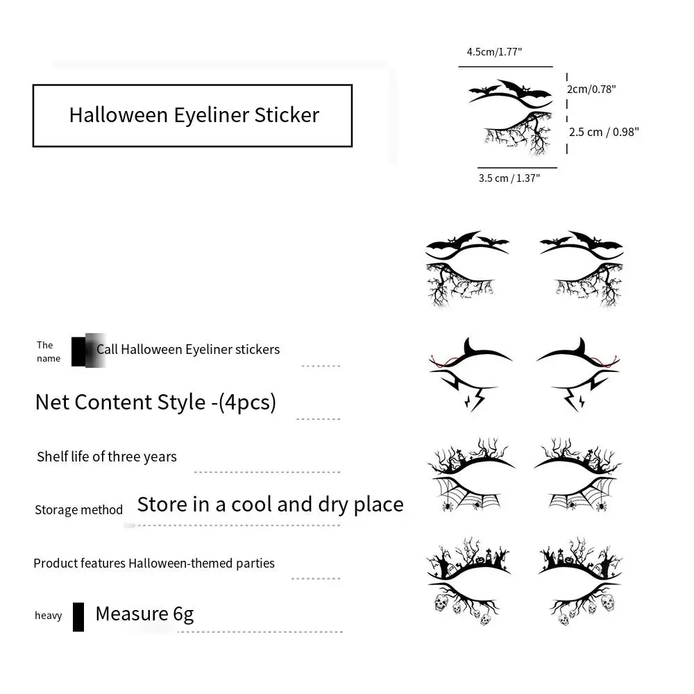 Adesivos de sombra de olho de Halloween à prova d'água Teia de aranha Adesivos de delineador DIY Adesivos de tatuagem de olhos reutilizáveis