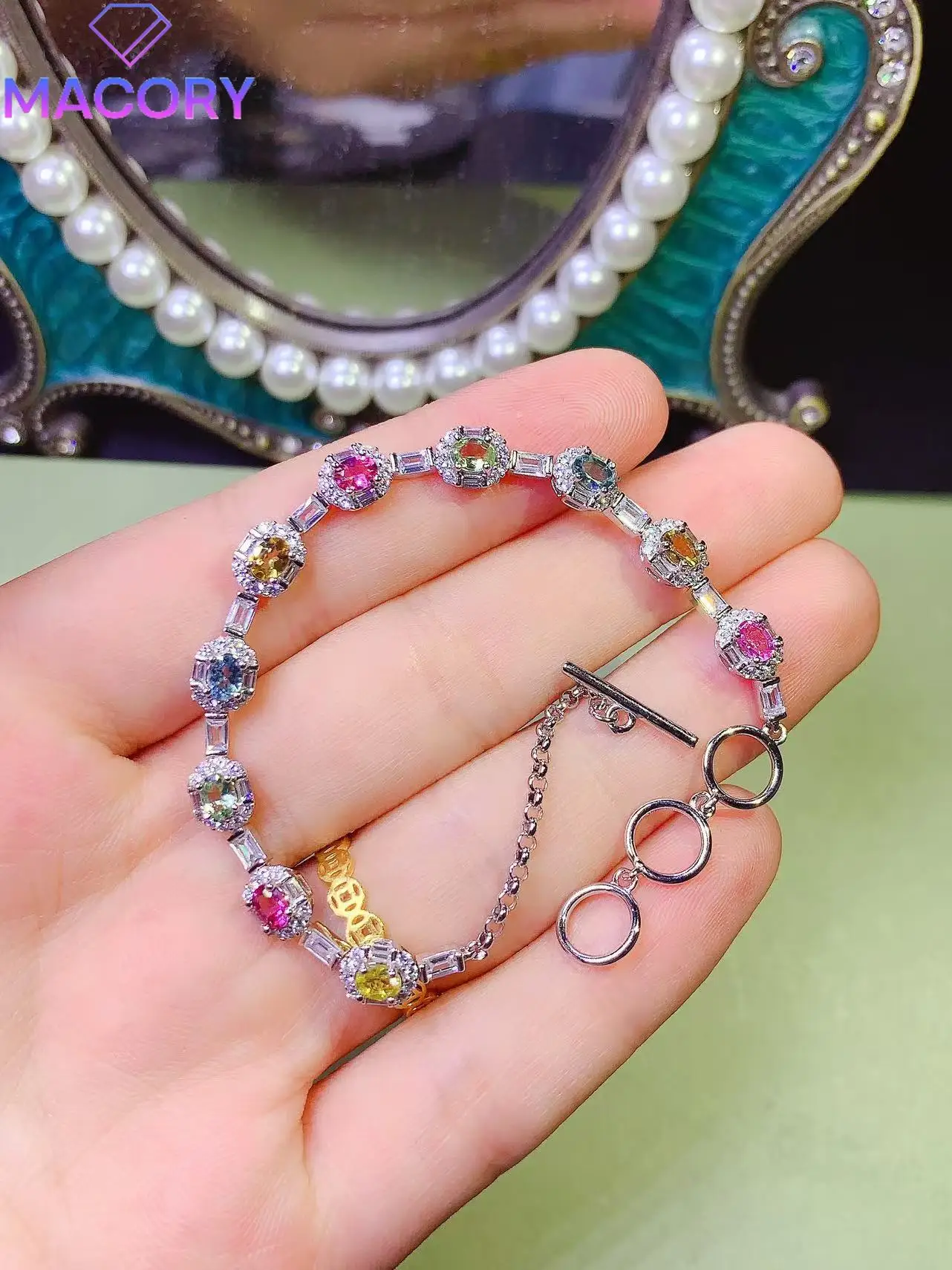 

Pure Natural Tourmaline Bracelet Women 925 Sterling Silver New Holiday Gift Valentine's Day Christmas Jewelry