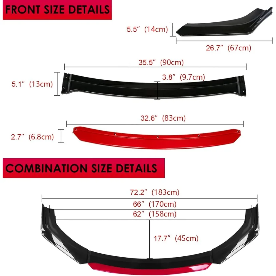 المصد الأمامي الشفاه الذقن المفسد مع 2M الجانب تنورة الجنيحات الناشرون وقضيب دعم 1013 قابل للتعديل لتناسب العالمي على معظم V #3