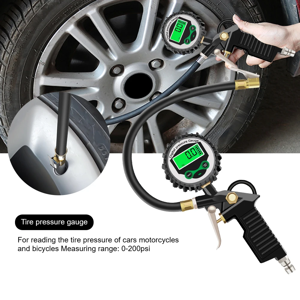 Car EU Tire Air Pressure Inflator Gauge LED Backlight Vehicle Tester Inflation Monitoring Manometer Digital LCD Display
