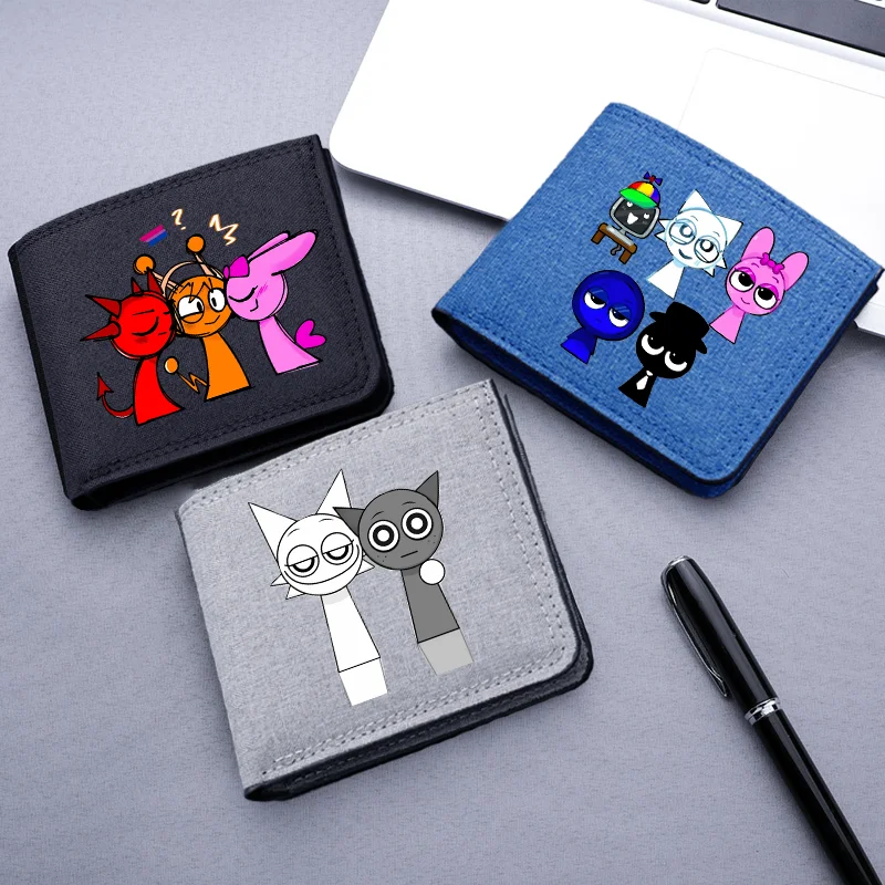 Sprunkis Wallet Cartoon Anime Hot Game Figure Card Cases Short Men Money Clips Ultra-thin Light Simple Fashion Canvas Purse Gift