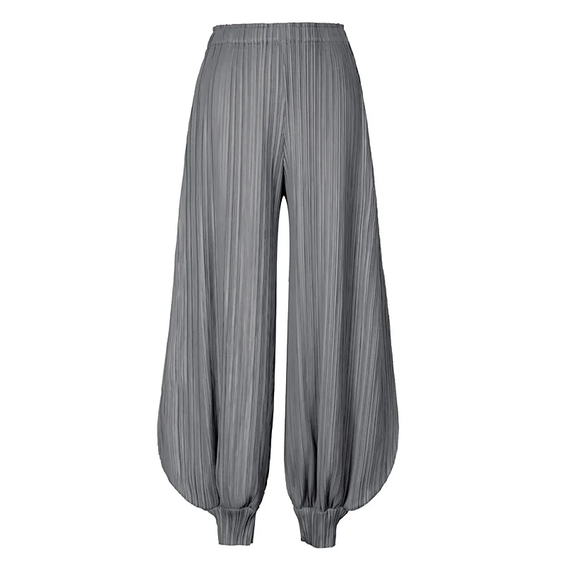 Miyake Pleated Classic Women Pants Bloomers Trousers 2023 Summer Wide Leg Loose High Waist Elegant Causal Pants