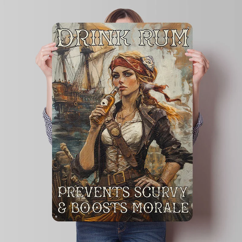 Póster de ron pirata, arte de pared personalizado, carteles de Metal Vintage, placa de estaño Retro para hombre, cueva, decoración de garaje, varita de habitación, decoración Deko