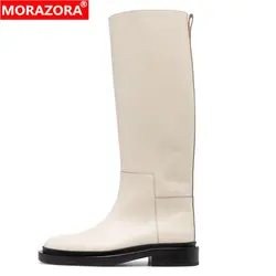 MORAZORA INS New Genuine Leather Boots Women Knee High Boots Slip On Low Heel Straight boots Fashion Winter Botas Size 34-43