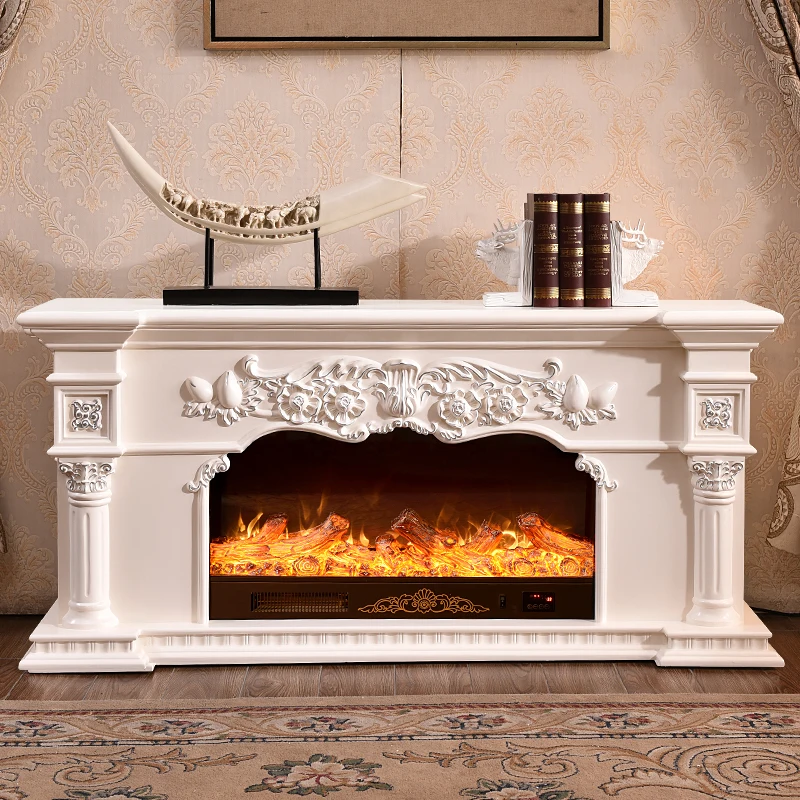 Fireplace Kit with Remote Control 3D Flame Effect TV Stand Wooden Mantel W150cm Library Room