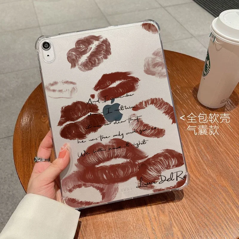 For Samsung Galaxy Tab S9 FE 11 S8 S7 Plus 12.4 S6 Lite Soft Clear Tablet Cover For Tab A9 Plus A8 A7 Lite Sexy Red Lips Case