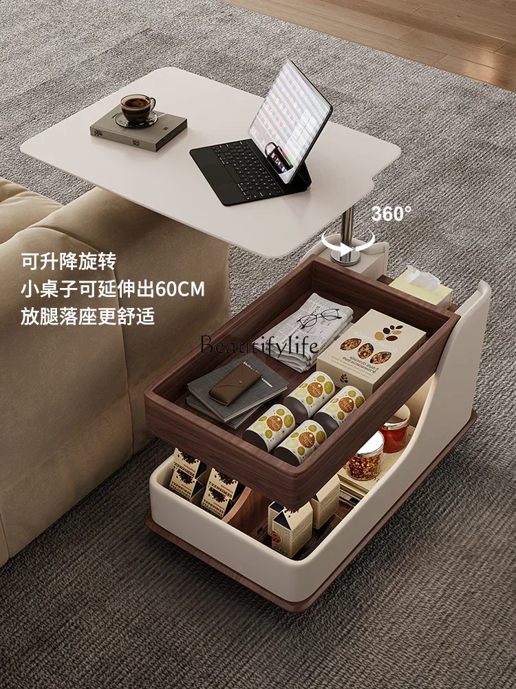 Multifunctional mobile trolley side few with wheels light luxury high-end rock slab coffee table can be lifted and lowered