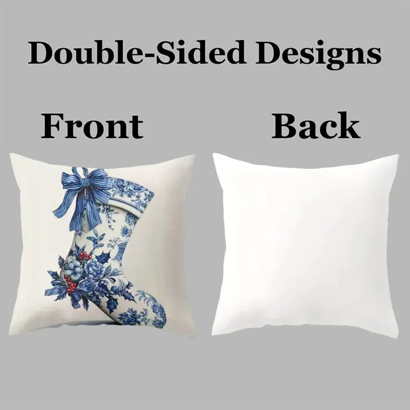 Blue White Christmas Pillowcase Set Holiday Decor Winter Festive Toile Print Throw Pillow Cushion Cover Xmas Home Decoration