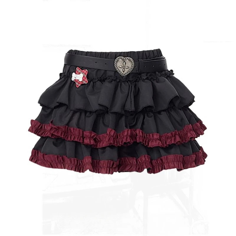 American Y2K Hip-hop Trend Gothic Dark Punk Red Pleated Fluffy Skirt Women's Summer 2000s Millennium Retro Cake Skirt