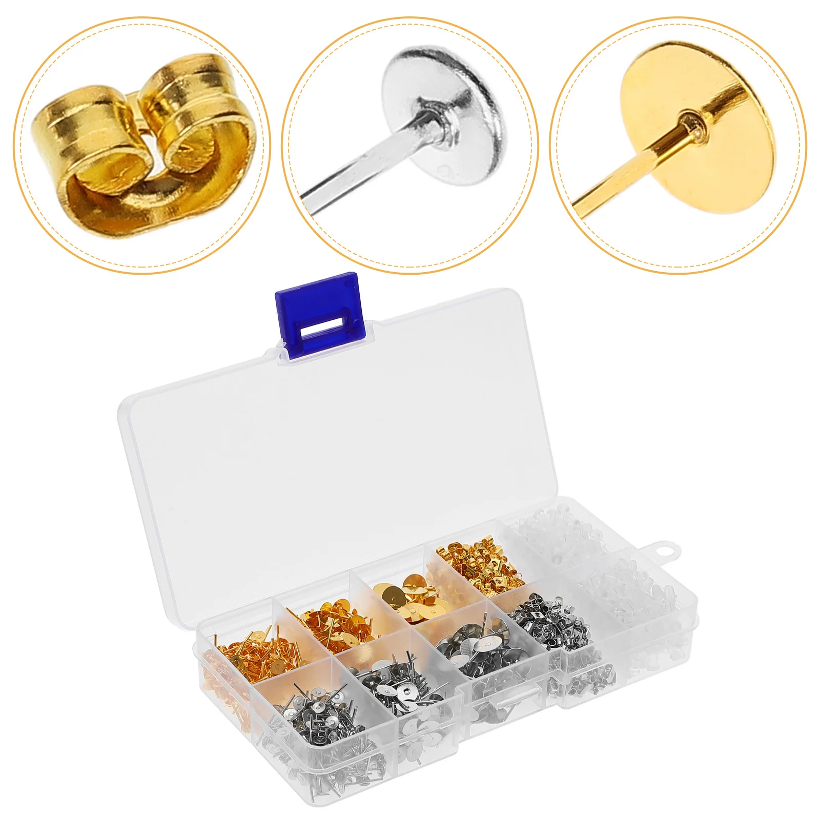 1 صندوق فارغ المشاركات وسادة مسطحة لتقوم بها بنفسك القرط صنع قاعدة للمجوهرات الحرف لوازم الأذن الحافة إعدادات القرط المعدني الفراغات