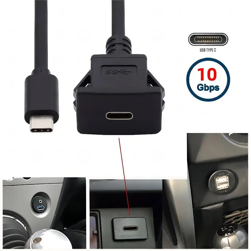 

Waterproof Dustproof USB-C Type-C USB 3.1 10Gbps Extension Flush Car Latch Mount Extension Cable for Dashboard Panel