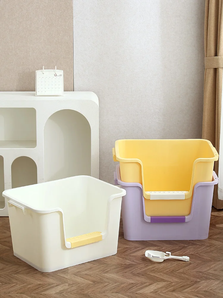 

Extra Large Open-Sle Semi-Closed Litter Box Maine Coon Toy Toilet High Bowl Pet Supplies Soft Fabric Litter Tray