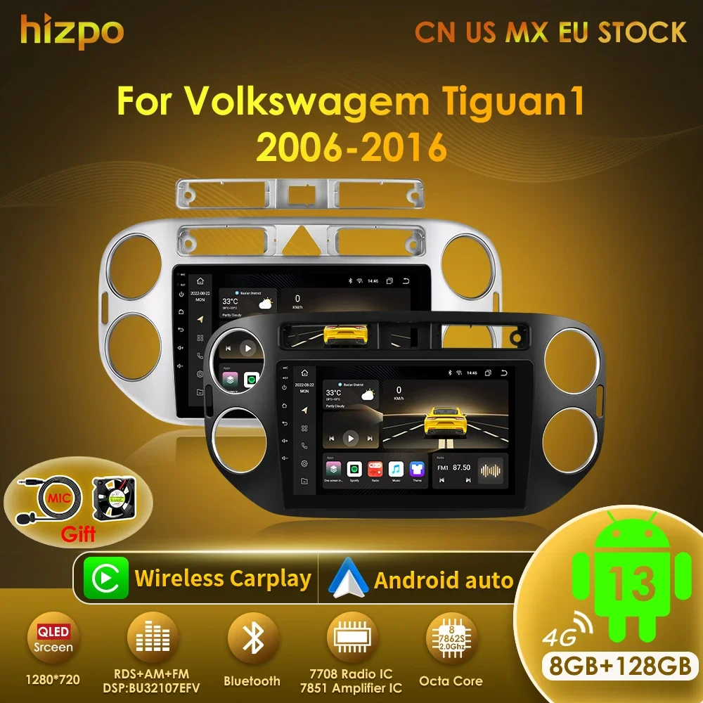 

Hizpo AI Voice Android Auto Radio for VW Volkswagen Tiguan 1 NF 2006 2008-2016 4G Car Multimedia GPS 2din Wireless CarPlay 7862