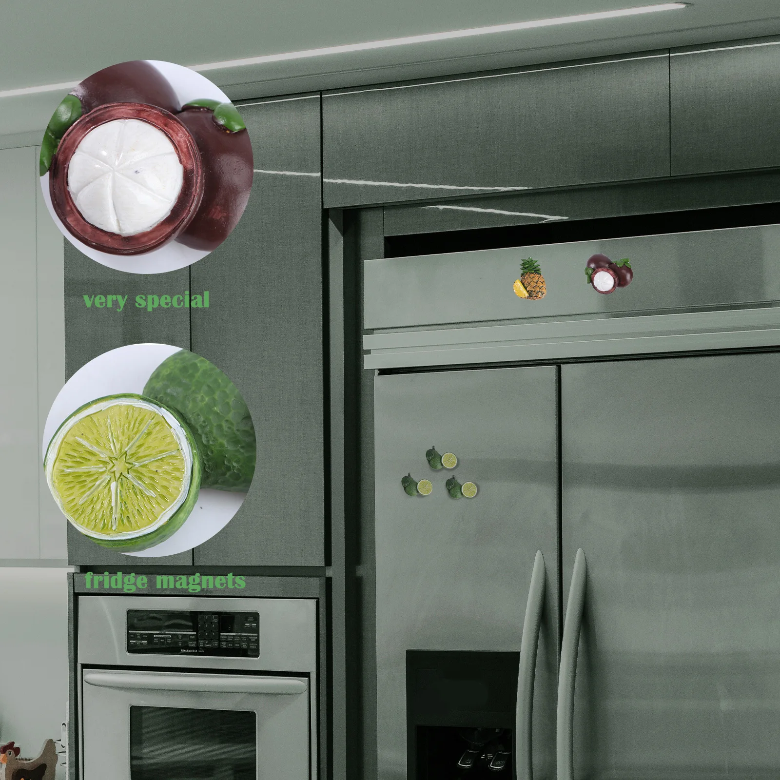 

4Pcs Resin Refrigerator Magnets Simulation Fruit 3D Mangosteen Pineapple Lemon Durian Fridge Stickers Home Kitchen Decor