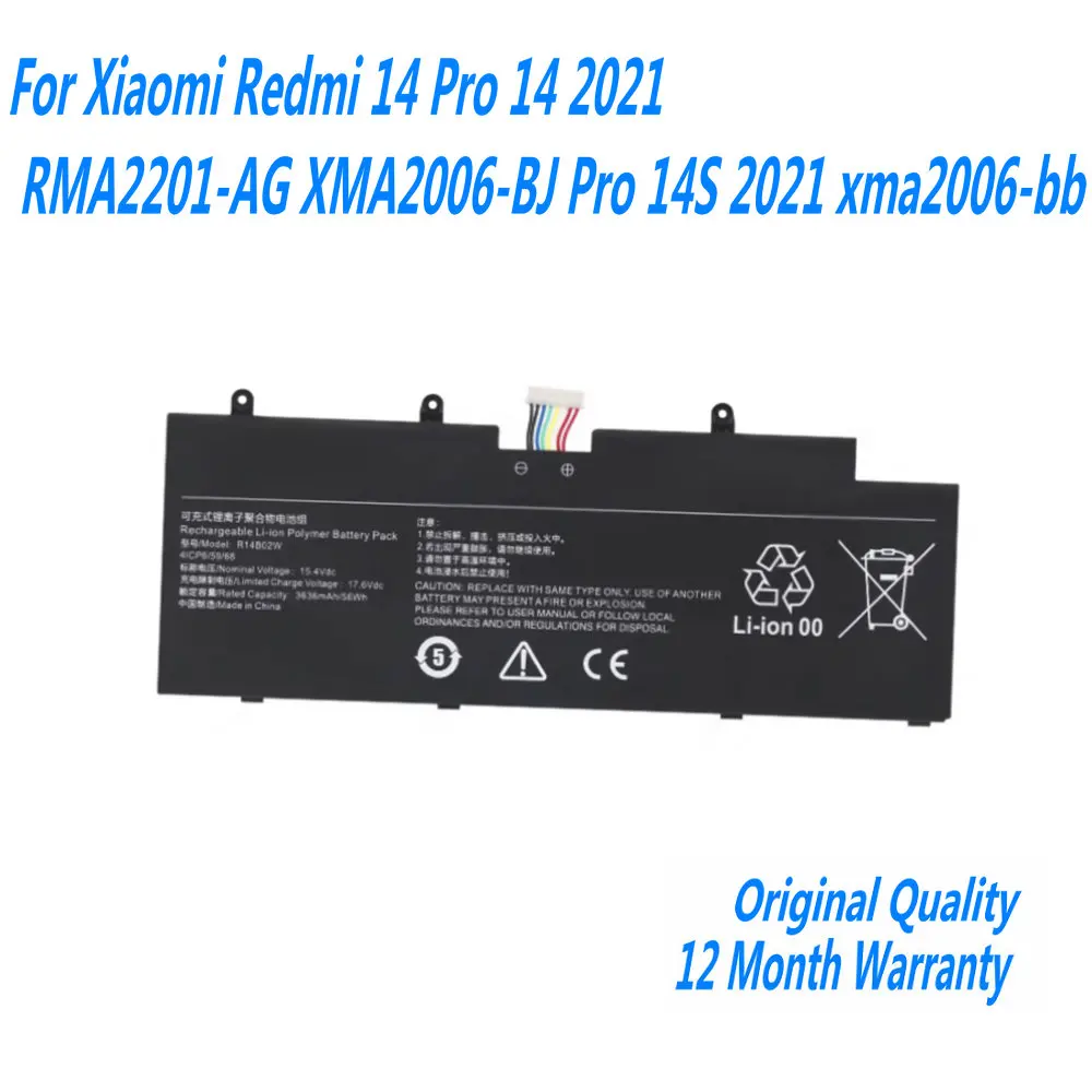 

NEW R14B02W 15.4V 3636mAh 56Wh Laptop Battery For For Xiaomi Redmi 14 Pro 14 2021 RMA2201-AG XMA2006-BJ Pro 14S 2021 XMA2006-BB