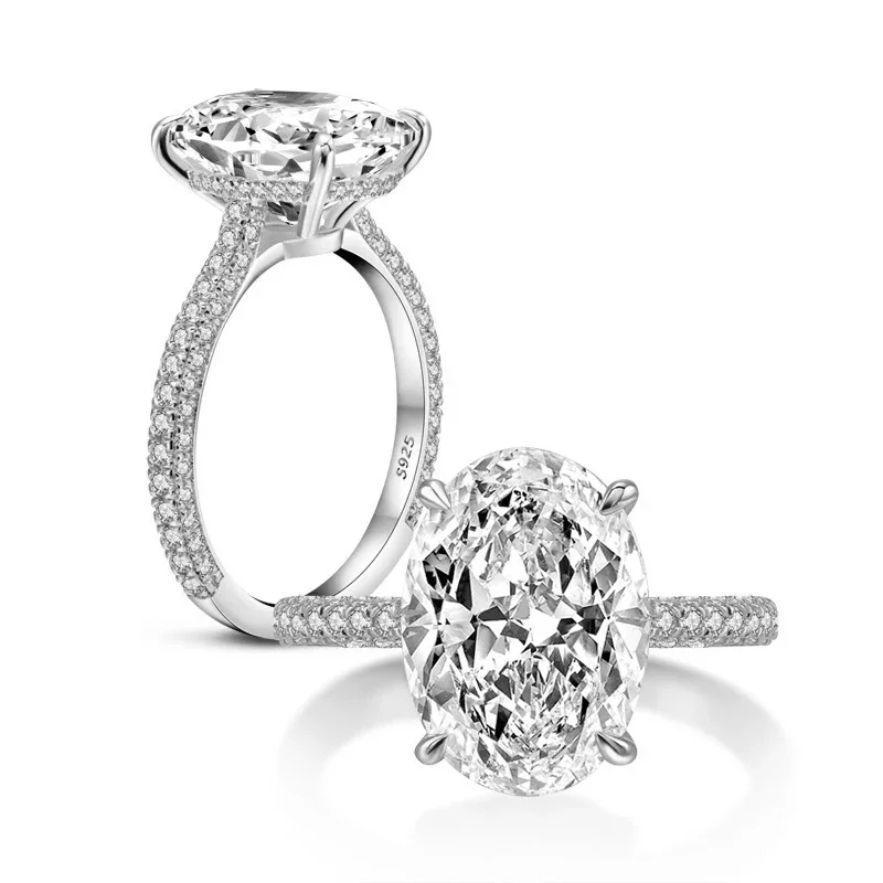 GXTRS Luxe 8CT Oval Cut Volledige Moissanite Ring S925 Zilver Voor Vrouwen Fonkelende Lab Diamond Wedding Band Fijne Sieraden Certificaat - afbeelding 2
