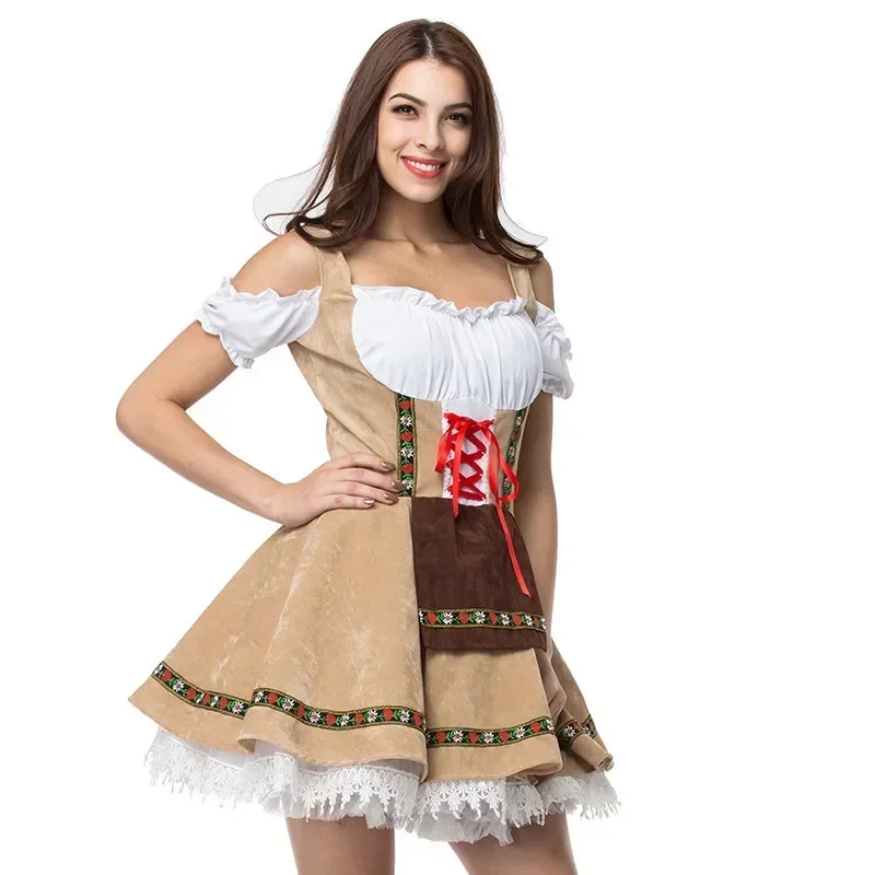 女性のためのハロウィーンのoktoberfestコスチューム、伝統的なドイツのバーバラビアの衣装、コスプレカーニバルパーティー、フェスティバルパーティー、豪華なドレス