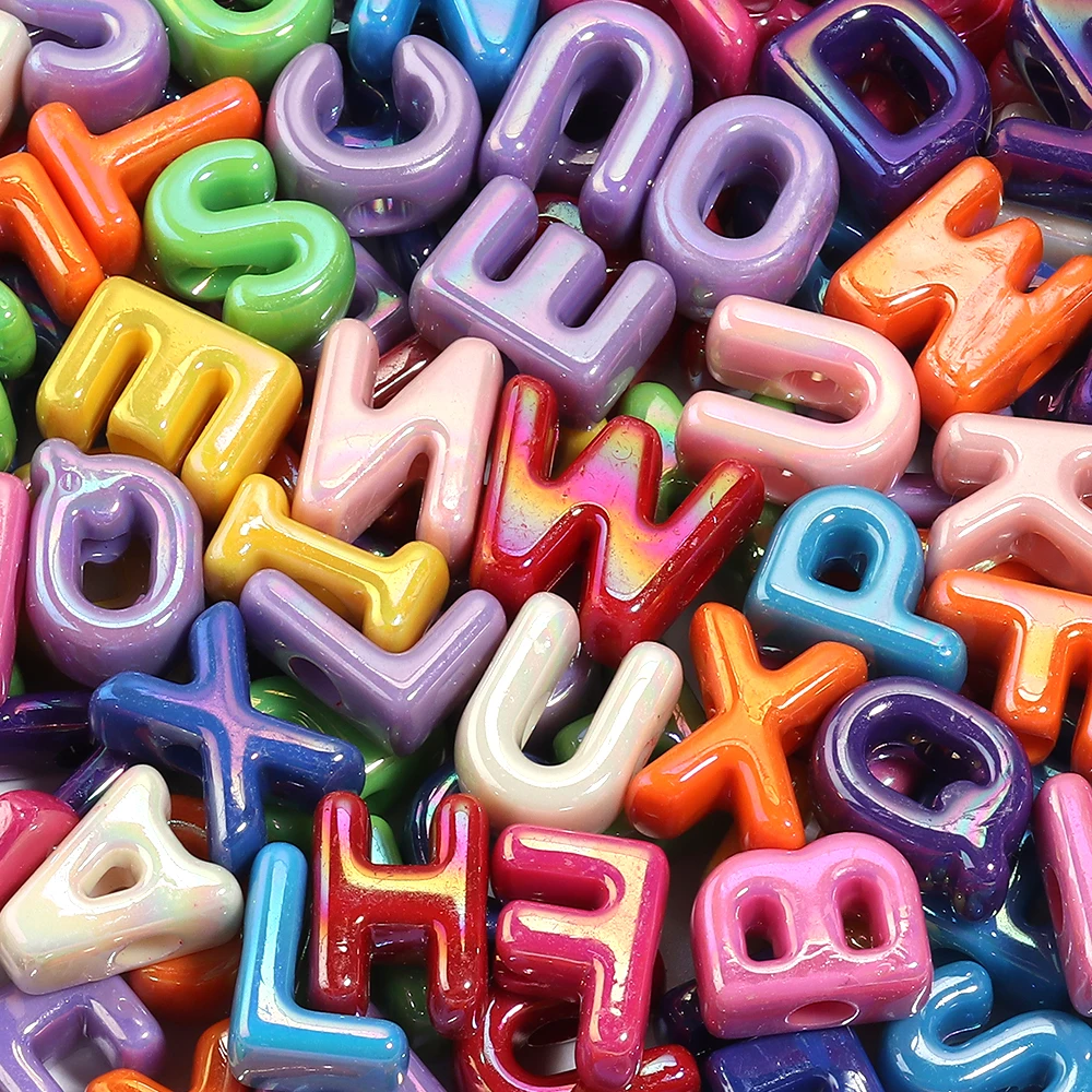 10-26pcs AB Iridescent Letters Acrylic Beads Alphabet Loose Spacer Beads for DIY Bracelet Keychain Jewelry Making Accessories view 5