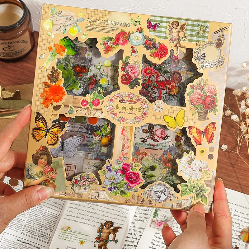 100 Sheets Creative Ins Flower Butterfly PET Stickers Handmade DIY Scrapbooking Material Aesthetics Stationery Stickers