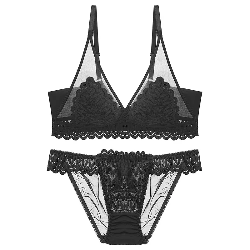 Best-seller Ladies French Lace Triangle Bralette Set Wireless Light Push Up Side Support Panels Smooth Underarm Bulge Daily Wear