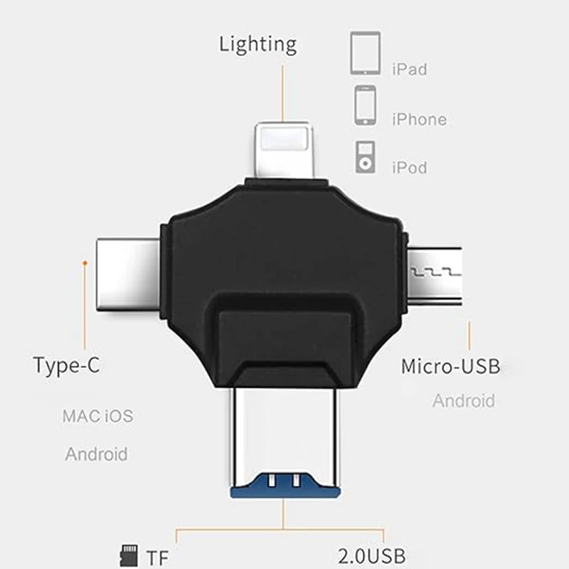 Toopro-Juego de lector de tarjetas OTG 4 en 1, Compatible con dispositivos Apple, Android, tipo C, adaptador de tarjeta de memoria portátil, Compatible con tarjetas TF