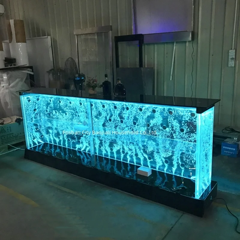 Custom. restaurant bar furniture colorful light changing led acrylic water bubble wall wine cabinet bar counter